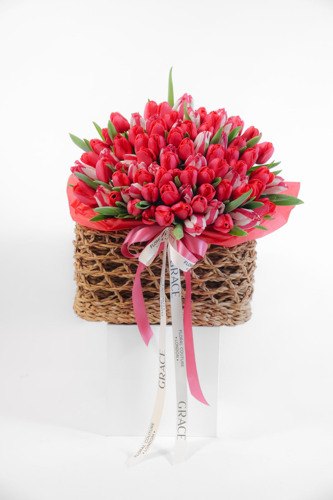 Basket of Red Tulips