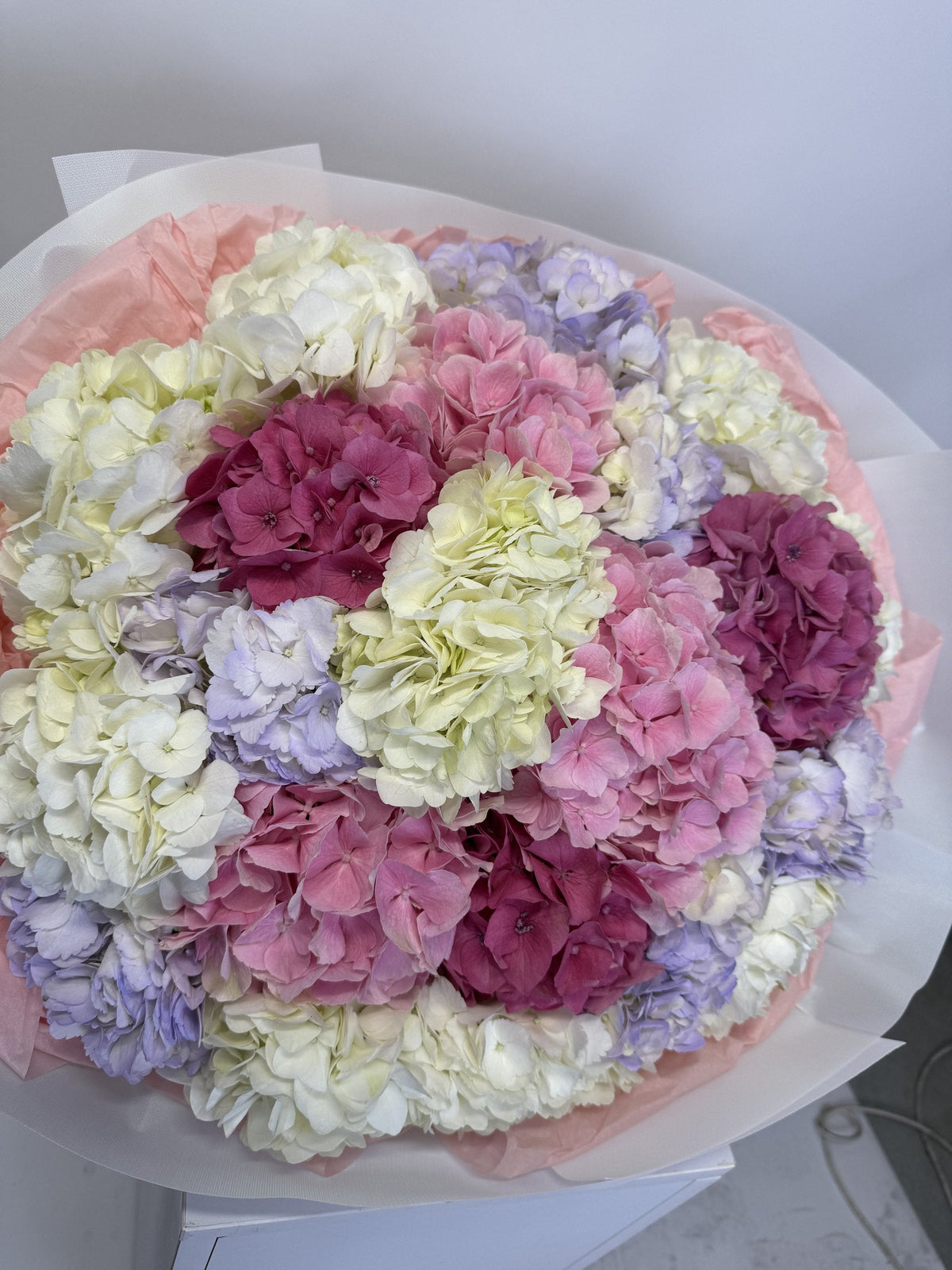 Rainbow Hydrangeas mixed colour hydrangea bouquet by Grace Floral London