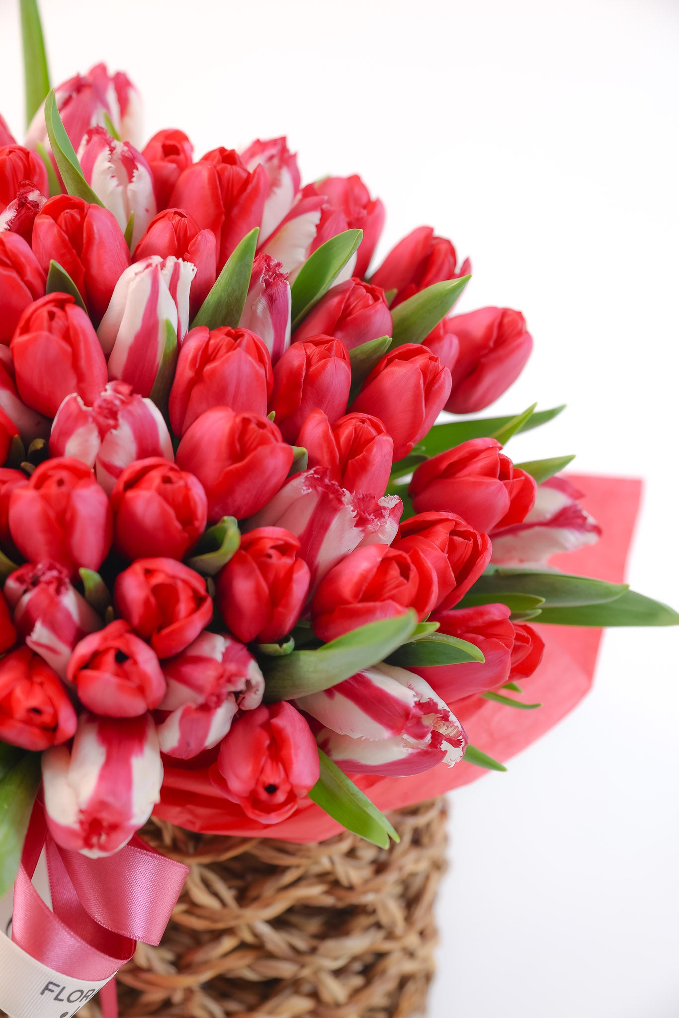 Basket of Red Tulips