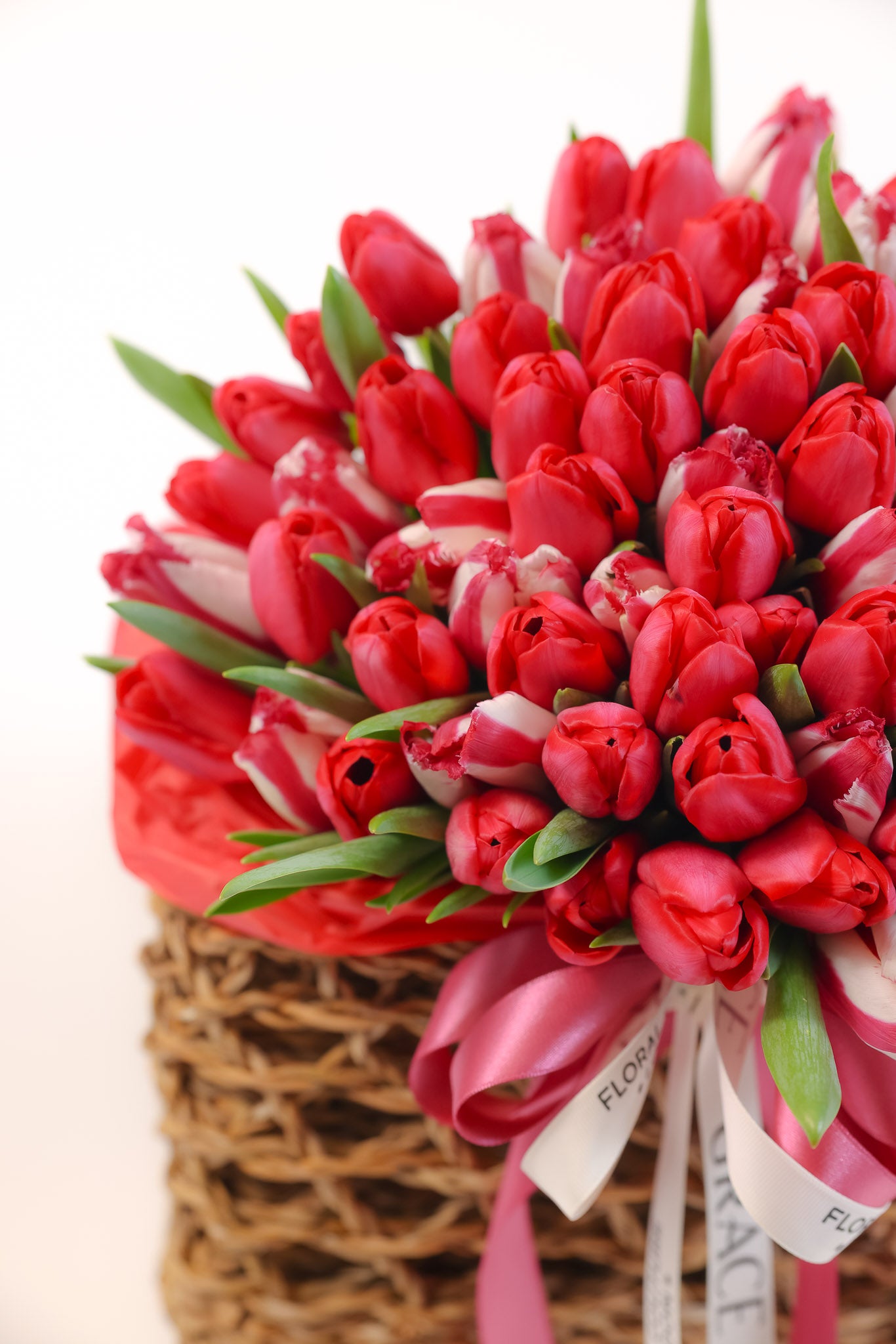 Basket of Red Tulips