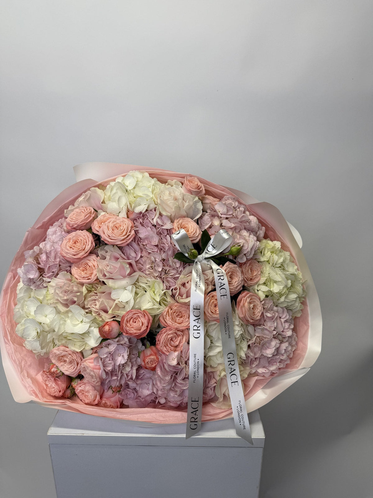 Abadello pink hydrangea and rose bouquet by Grace Floral London