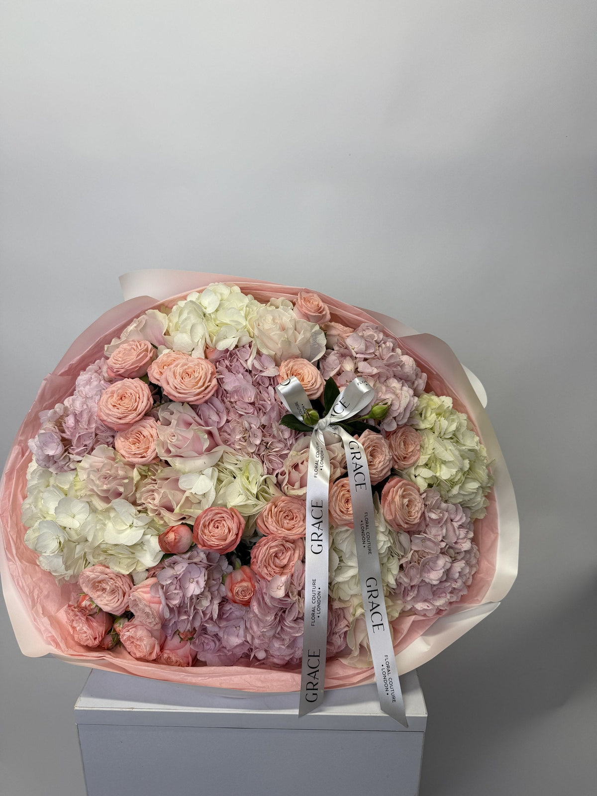 Abadello pink hydrangea and rose bouquet by Grace Floral London