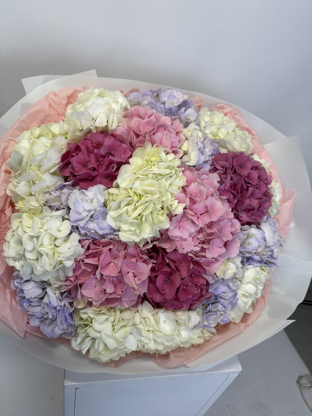Rainbow Hydrangeas mixed colour hydrangea bouquet by Grace Floral London