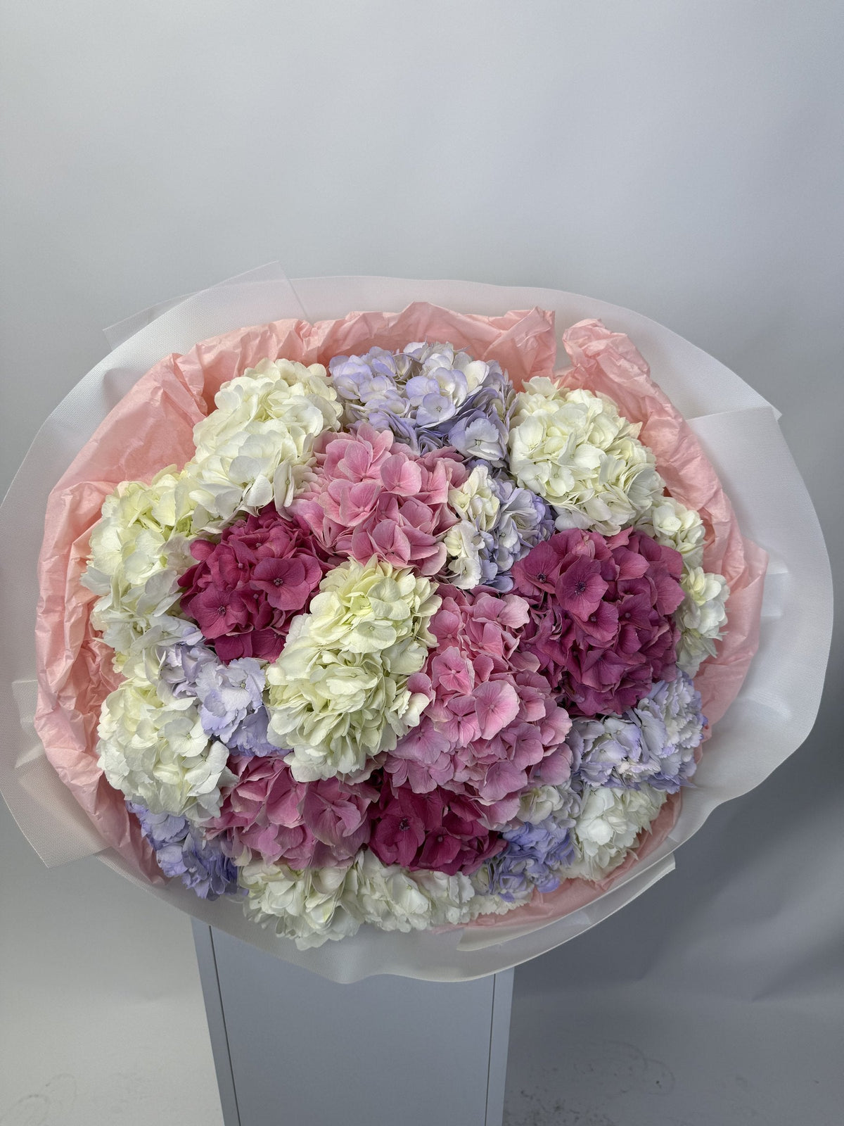 Rainbow Hydrangeas mixed colour hydrangea bouquet by Grace Floral London